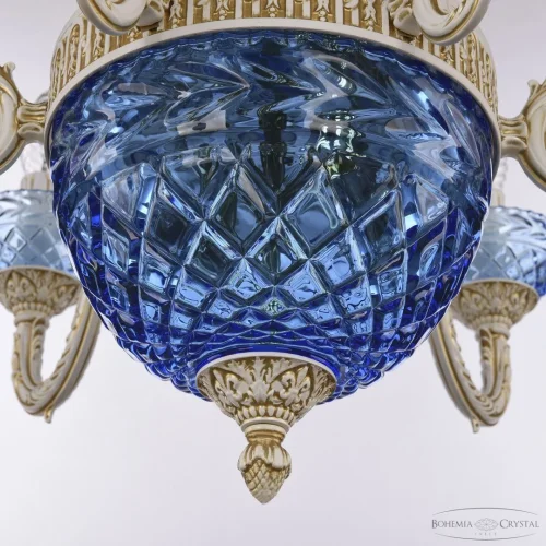 Люстра подвесная AL79101P/6/175 WMG P Aquamarine/M-1F Bohemia Ivele Crystal без плафона голубая синяя на 8 ламп, основание белое патина золотое в стиле классический  фото 8