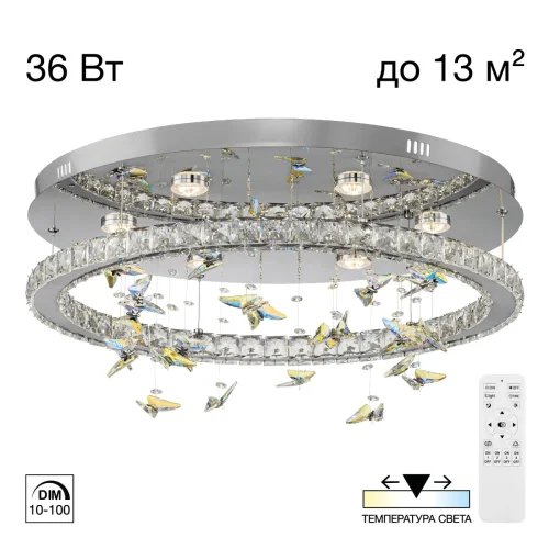 Люстра потолочная LED с пультом Etera CL322050 Citilux прозрачная на 1 лампу, основание хром в стиле современный хай-тек флористика с пультом