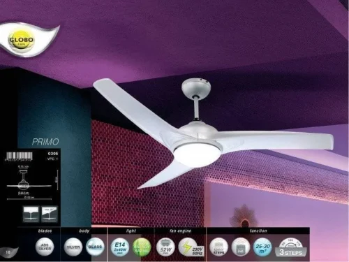 Вентилятор потолочный Primo 0305 Globo в стиле современный, цвет основания / лопастей матовый никель фото 2