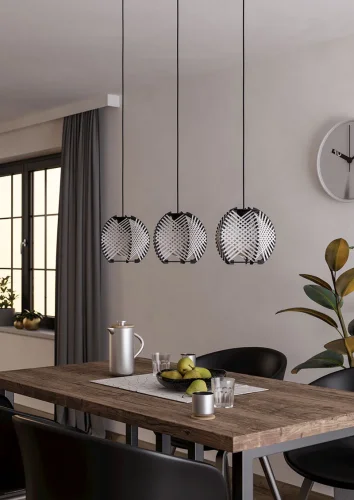 Светильник подвесной Waverton 44007 Eglo белый чёрный на 3 лампы, основание чёрное в стиле современный лофт кантри фото 3