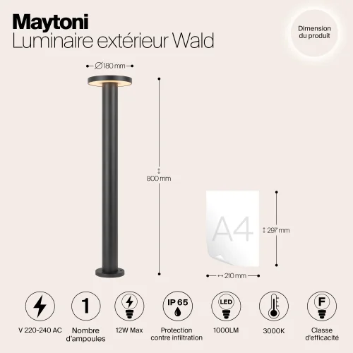Парковый светильник LED Wald O420FL-L12GF1 Maytoni уличный IP65 чёрный на 1 лампу, плафон чёрный в стиле современный хай-тек LED фото 4