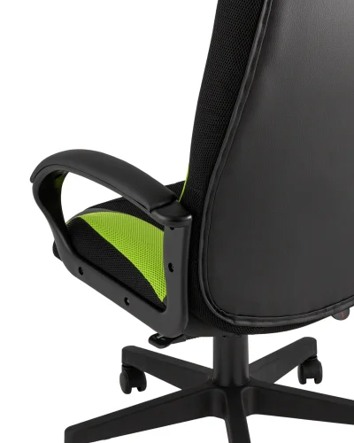 Кресло игровое TopChairs ST-CYBER 9 GREEN (Спинка и сиденье комбо ткань/экокожа, цвет черный/зеленый УТ000034844 Stool Group, зелёный/экокожа, ножки/металл/чёрный, размеры - ****660*700 фото 3