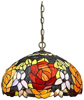 Люстра подвесная Тиффани 828-806-02 Velante разноцветная на 2 лампы, основание коричневое бронзовое в стиле тиффани цветы