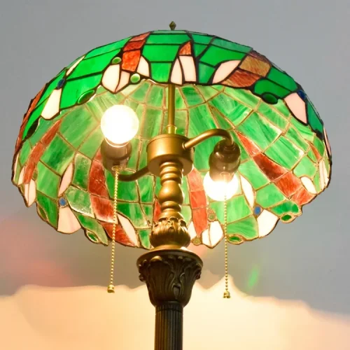 Торшер Тиффани Rural Green OFRF1002 Tiffany Lighting орнамент зелёный красный разноцветный 2 лампы, основание коричневое бронзовое в стиле тиффани
 фото 9