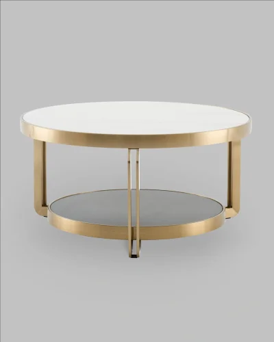 Журнальный столик Калисто 90*90, светлая и темная керамика, сталь шампань УТ000041502 Stool Group столешница из фото 2