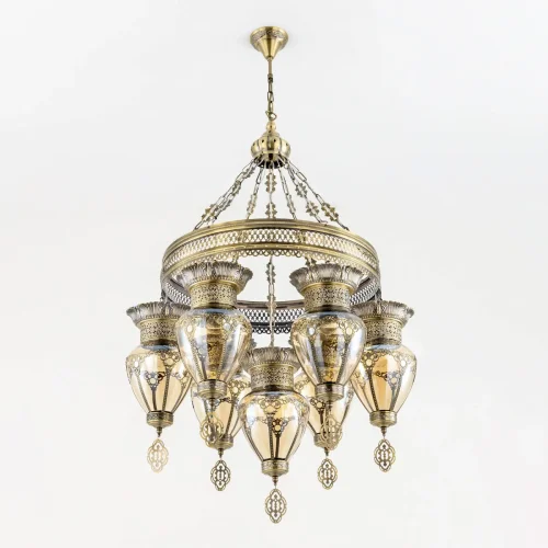 Люстра подвесная Каир CL419263 Citilux янтарная на 7 ламп, основание бронзовое в стиле восточный  фото 7