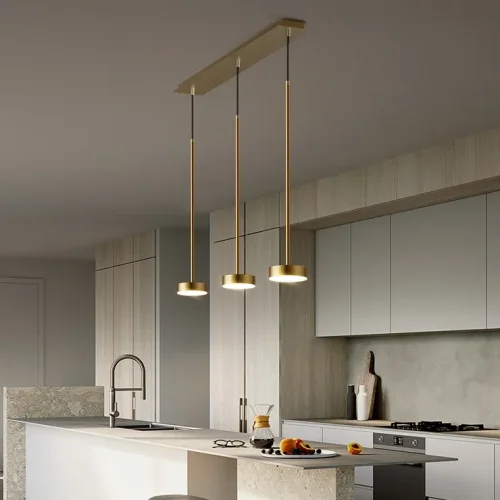 Светильник подвесной PEER ONE L3 Диск 212829-26 ImperiumLoft белый на 3 лампы, основание латунь в стиле современный скандинавский хай-тек фото 5
