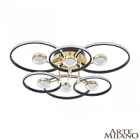 Люстра потолочная LED Ferrara-76140 276140/6+6 BK/GD Arte Milano белая на 1 лампу, основание чёрное в стиле современный хай-тек 