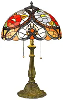 Настольная лампа Тиффани 827-804-02 Velante разноцветная 2 лампы, основание бронзовое коричневое металл в стиле тиффани цветы