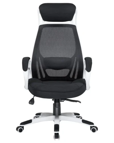Офисное кресло для руководителей 109BL_White-LMR STEVEN WHITE, цвет белый пластик, чёрная ткань Dobrin, чёрный/сетка, ножки/металл/белый, размеры - 1210*1270***720*720 фото 6