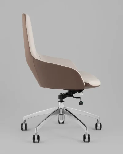Кресло офисное TopChairs Soulo, бежевый, коричневый УТ000039419 Stool Group, бежевый/экокожа, ножки/металл/хром, размеры - *1005**** фото 3