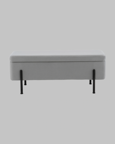 Банкетка Болейн с ящиком, велюр серый, черные ножки УТ000040204 Stool Group на 1 , основание в стиле современный 
