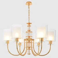 Люстра подвесная ELENA SP6 GOLD Crystal Lux белая прозрачная на 6 ламп, основание прозрачное золотое в стиле современный 