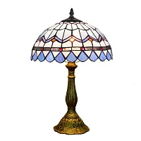 Настольная лампа Тиффани Mediterranean OFT820 Tiffany Lighting голубая разноцветная красная белая 1 лампа, основание бронзовое коричневое металл в стиле тиффани средиземноморский орнамент