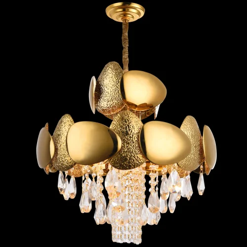 Люстра подвесная VALENCIA 91009/6C GOLD Natali Kovaltseva золотая прозрачная на 6 ламп, основание золотое в стиле арт-деко современный 