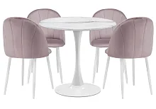 Обеденная группа Камау мрамор белый / белый / розовый 599444 Woodville на 1 , основание в стиле современный 