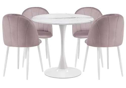 Обеденная группа Камау мрамор белый / белый / розовый 599444 Woodville на 1 , основание в стиле современный 