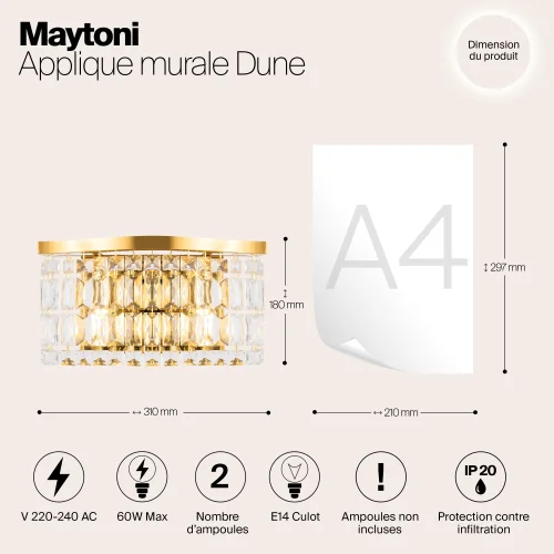 Бра Dune DIA005WL-02G Maytoni прозрачный на 2 лампы, основание золотое в стиле классический современный фото 8