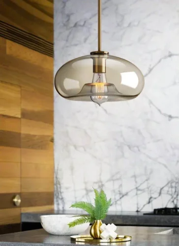 Светильник подвесной Laura V2121-P Moderli янтарный на 1 лампу, основание латунь в стиле современный выдувное