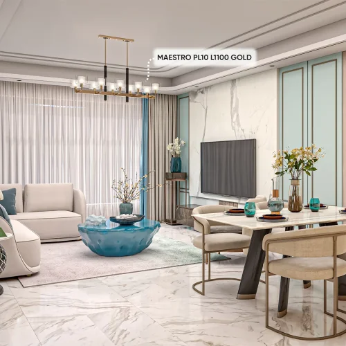 Люстра на штанге MAESTRO SP-PL10 L1100 GOLD Crystal Lux белая прозрачная на 10 ламп, основание золотое в стиле современный фото 3