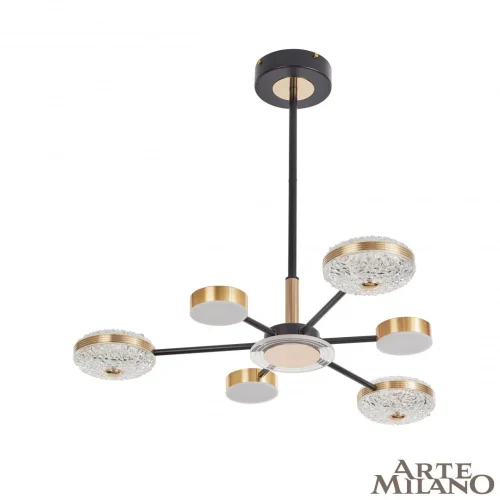 Люстра на штанге LED Ferrara-72069 272069/6 BK/GD Arte Milano прозрачная на 1 лампу, основание чёрное в стиле хай-тек современный 