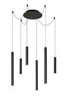 Светильник подвесной LED Lorenz 74403/06/30 Lucide чёрный 6 ламп, основание чёрное в стиле современный каскад трубочки