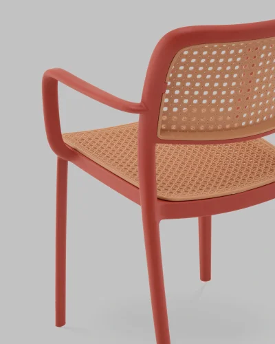 Стул Yona, пластиковый, с подлокотниками, красный УТ000040844 Stool Group, коричневый/пластик, ножки/металл/красный, размеры - *810**** фото 6