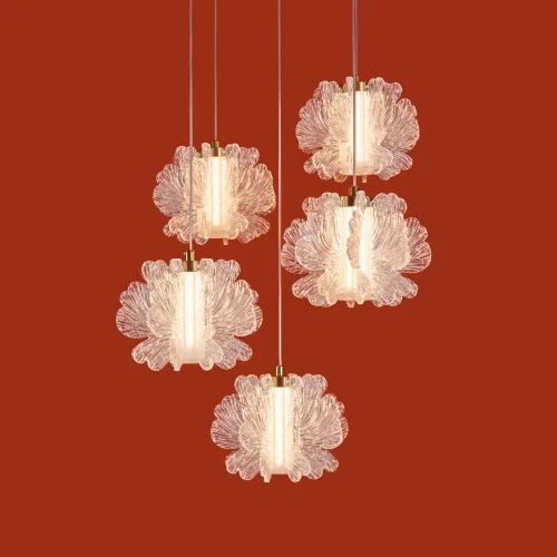 Светильник подвесной LED Flower FR5579PL-L40BS Freya прозрачный на 1 лампу, основание латунь в стиле современный каскад фото 13