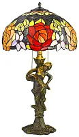 Настольная лампа Тиффани 828-804-02 Velante разноцветная 2 лампы, основание бронзовое коричневое металл в стиле тиффани девушка цветы