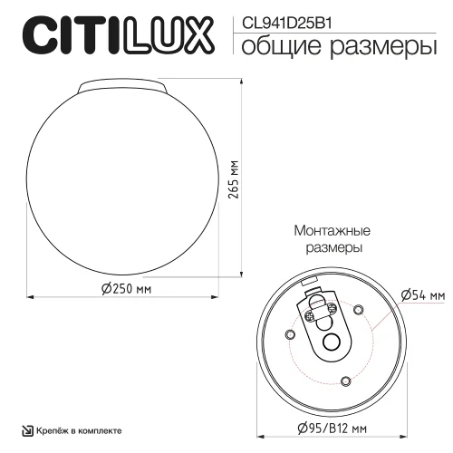 Светильник потолочный Ron CL941D25B1 Citilux белый на 1 лампу, основание хром в стиле современный шар фото 5