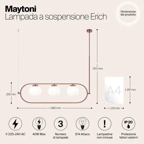 Светильник подвесной Erich MOD221PL-03BS Maytoni белый на 3 лампы, основание латунь в стиле современный шар фото 9