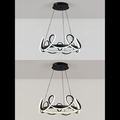 Люстра подвесная с пультом LED LAMPS 81289 Natali Kovaltseva белая чёрная на 1 лампу, основание чёрное в стиле современный хай-тек с пультом яндекс алиса сири фото 2