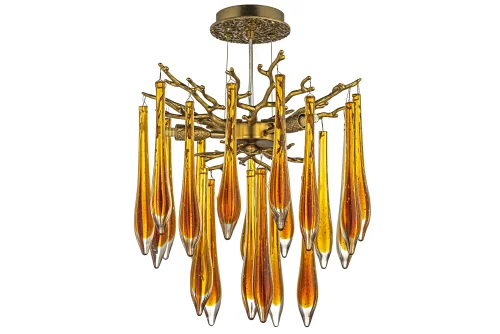 Светильник подвесной Tavenna H 1.5.32.158 A Dio D'Arte янтарный на 3 лампы, основание бронзовое в стиле классический современный флористика капли Светильник подвесной Tavenna H 1.5.32.158 A Dio D'Arte янтарный на 3 лампы, основание бронзовое в стиле классический современный флористика капли