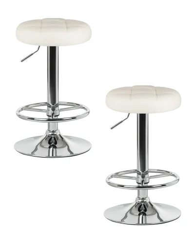 Табурет барный набор 2 шт. SET-2 5008-LM BRUNO, цвет сиденья кремовый, цвет основания хром Dobrin, /экокожа, ножки/металл/хром, размеры - 610*830***360*360