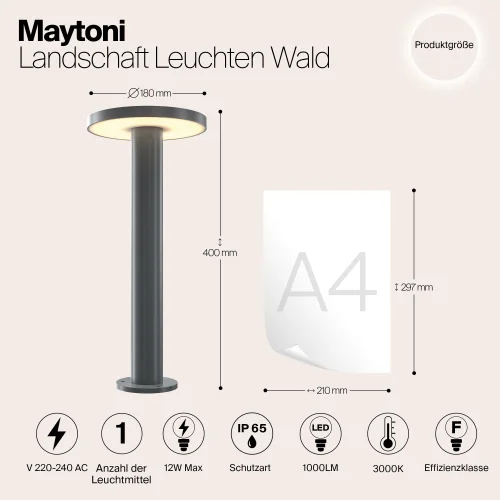 Парковый светильник LED Wald O420FL-L12GF Maytoni уличный IP65 серый чёрный на 1 лампу, плафон серый чёрный в стиле хай-тек современный LED фото 11