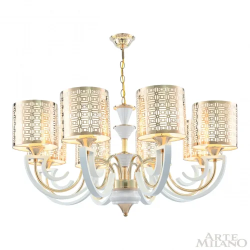 Люстра подвесная Florentia-8857 308857/8 Wh/Gd Arte Milano белая золотая на 8 ламп, основание золотое в стиле современный арт-деко фото 3