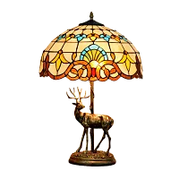 Настольная лампа Тиффани Petunia OFT911 Tiffany Lighting коричневая бежевая разноцветная голубая 2 лампы, основание бронзовое металл в стиле тиффани орнамент цветы