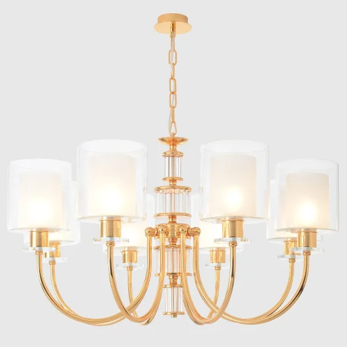 Люстра подвесная ELENA SP8 GOLD Crystal Lux белая прозрачная на 8 ламп, основание прозрачное золотое в стиле современный 