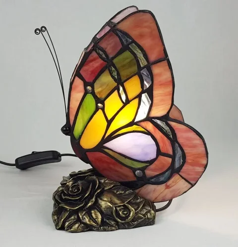 Настольная лампа Тиффани 805-824-01 Velante разноцветная 1 лампа, основание бронзовое коричневое металл в стиле тиффани бабочки фото 6