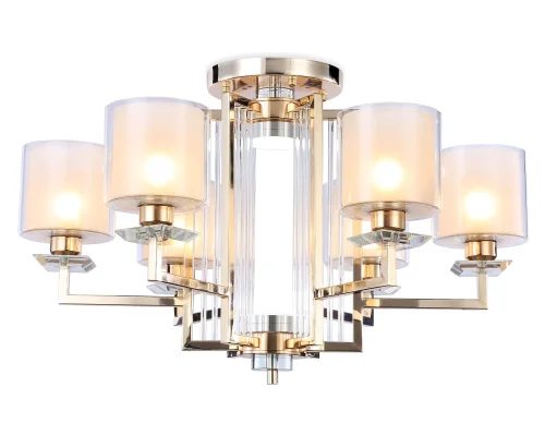 Люстра потолочная LED TR4420 Ambrella light белая прозрачная на 6 ламп, основание золотое в стиле современный классический 
