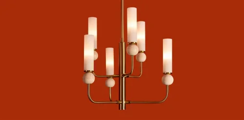 Люстра на штанге Sunspot FR5482CL-06BS1 Freya белая на 6 ламп, основание латунь в стиле современный фото 9