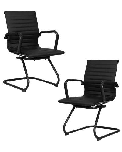 Набор 2 шт Офисное кресло для посетителей DOBRIN CODY BLACK (чёрный) цвет сиденья черный, цвет основания черный Dobrin, чёрный/экокожа, ножки/металл/, размеры - *880****
