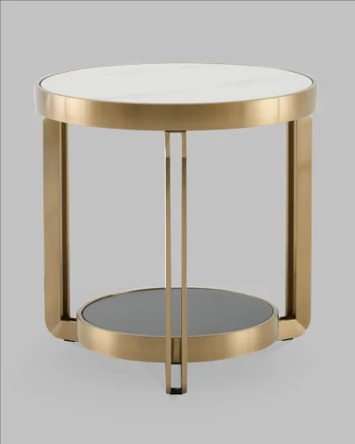 Журнальный столик Калисто 55*55, светлая и темная керамика, сталь шампань УТ000041503 Stool Group столешница из фото 9