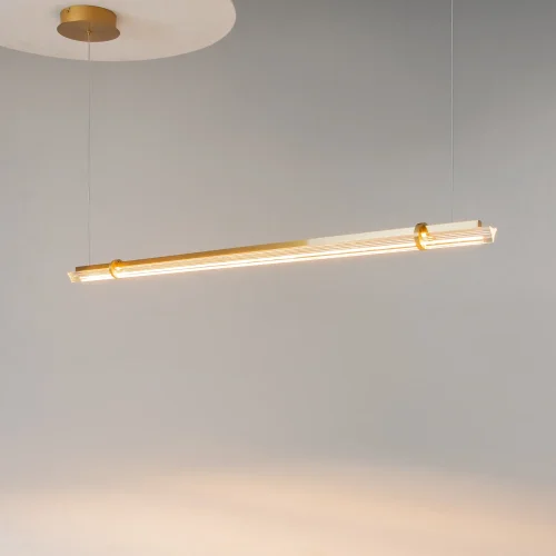 Светильник подвесной LED Plume MOD340PL-L20BS3K Maytoni прозрачный на 1 лампу, основание латунь в стиле современный минимализм линейный фото 7
