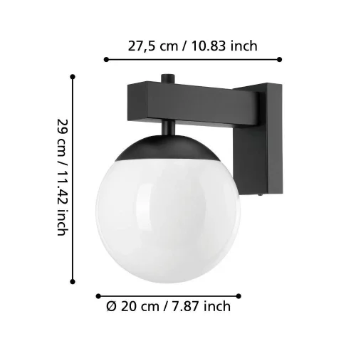 Настенный светильник Bufalata 900669 Eglo уличный IP44 чёрный 1 лампа, плафон белый в стиле современный E27 фото 2