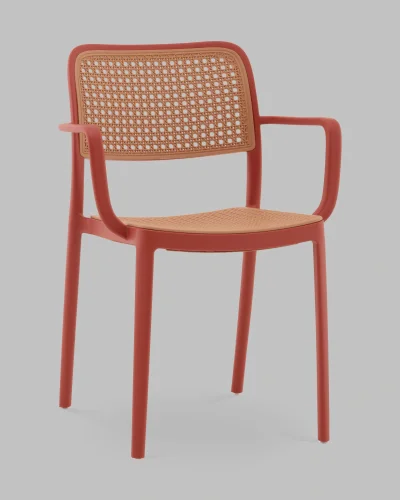 Стул Yona, пластиковый, с подлокотниками, красный УТ000040844 Stool Group, коричневый/пластик, ножки/металл/красный, размеры - *810****