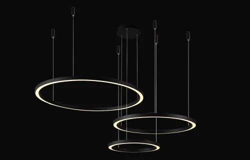 Люстра подвесная LED с пультом FORTUNA SP158W LED D400+600+800 BLACK Crystal Lux чёрная на 1 лампу, основание чёрное в стиле современный с пультом кольца фото 3