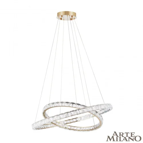Люстра подвесная LED с пультом AM-Venezia 311311/D800-D600 GD Arte Milano прозрачная на 1 лампу, основание золотое в стиле современный кольца с пультом фото 3