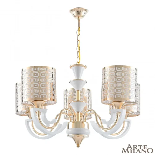 Люстра подвесная Florentia-8857 308857/5 Wh/Gd Arte Milano белая золотая на 5 ламп, основание золотое в стиле современный арт-деко 