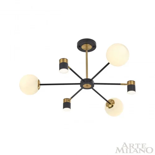 Люстра на штанге LED Ferrara-71040 274802/6 BK/GD Arte Milano белая на 6 ламп, основание чёрное в стиле современный фото 5